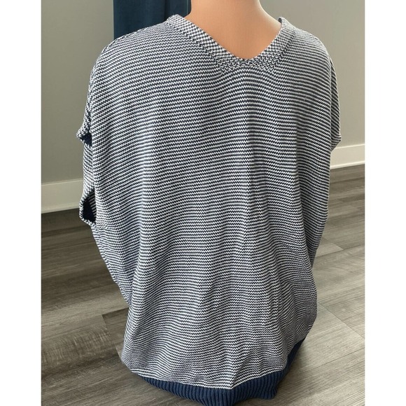 Gap Blue White Striped Knit Oversized Sweater XS Deep V-Neck K1 - Picture 3 of 5